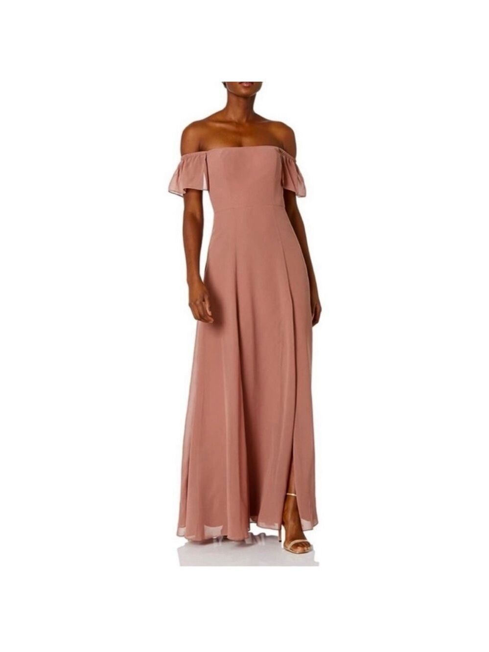 Jenny Yoo Collection Elsie Prom Bridesmaid Chiffon Maxi Dress Clay size 12
